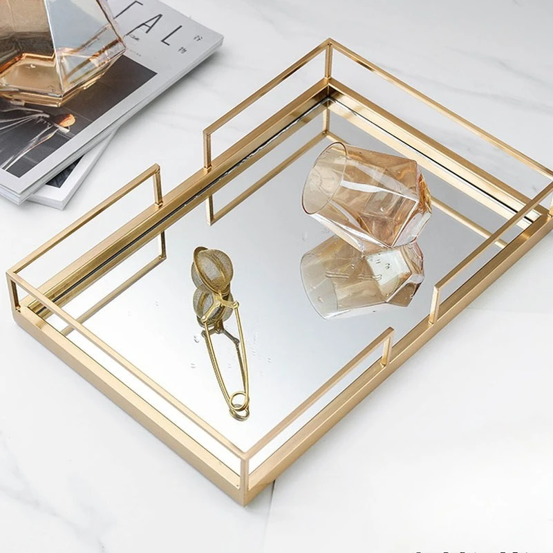 Luxury Tray Mirror Surface Trays Modern Metal Living Room Decorative Tray Nordic Coffee Table Water Cup Tea Trays Household