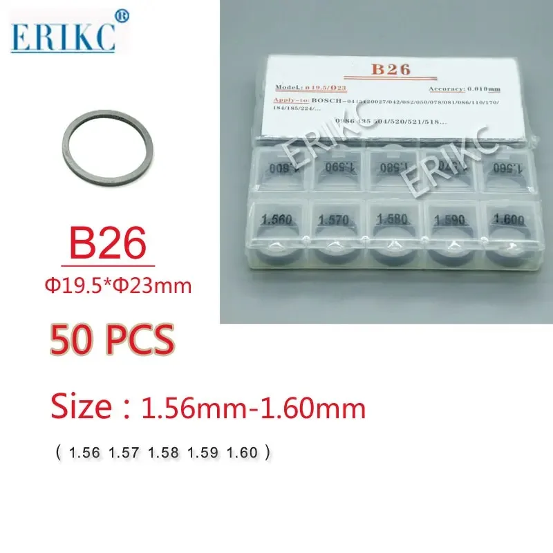 ERIKC B26 Injector Gasket Kits Common Rail Nozzle Needle Valve Lift Adjusting Shims, Diesel Injector Gasket Size:1.56--1.60mm