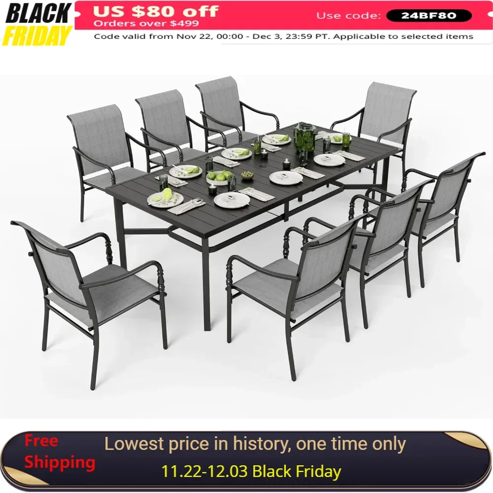 

Patio Table and Chairs Dining Set,8Person 83" Rectangular Outdoor Dinings Tables and Textilene Chairs, Outdoor Dining Table Sets