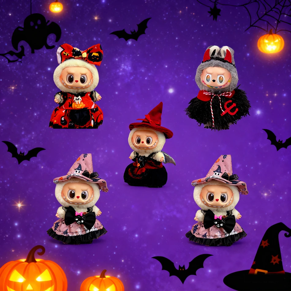 

Плащ дьявола на Хэллоуин, фиолетовая одежда ведьмы для Labubu I с плащом тыквы на Хэллоуин, шляпа, костюм для кукол Ladbubu, аксессуары