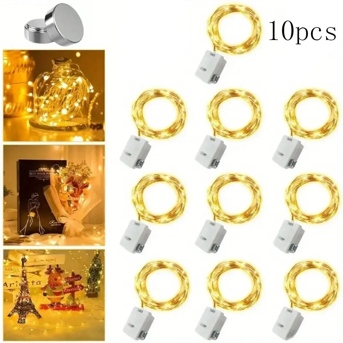 10 Stück LED-Lichterketten, batteriebetrieben, farbige Atmosphäre, Feengirlanden, Licht für den Außenbereich, Zimmer, Hochzeit, Party, Festival, Dekoration
