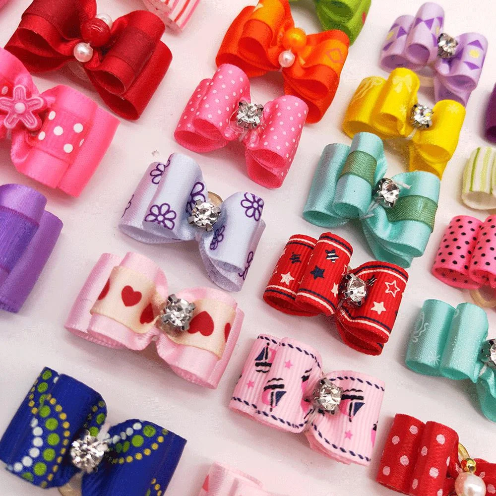 Cute Pet Dog Bows Cute Bow Dog Ties for Puppy Accessories with Rubber Bands Cute Pet Headwear 10PCS Random Colors