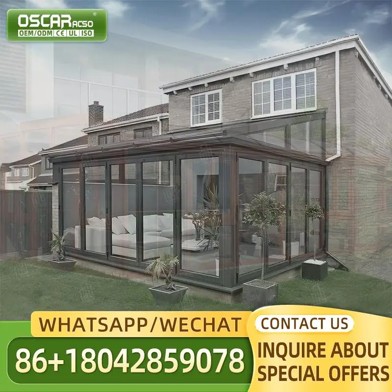 12x18 5x5 Flat Roof Aluminium Patio Enclosure Sunroom Orangery Glasshouse Conservatory with Metal Hip Roof sunroom
