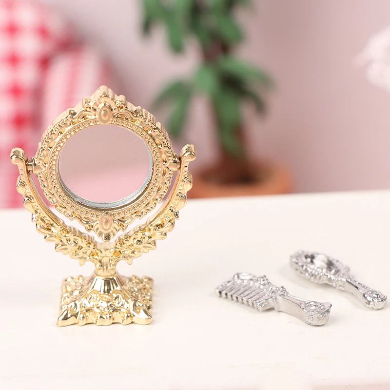 กระจกแต่งตัวบ้านตุ๊กตา 1 ชิ้น/1 ชุด รูปทรงกลม วงรี หัวใจ ของตกแต่งบ้านตุ๊กตา กระจกจิ๋วสไตล์เรโทร อุปกรณ์เสริมสำหรับตุ๊กตา