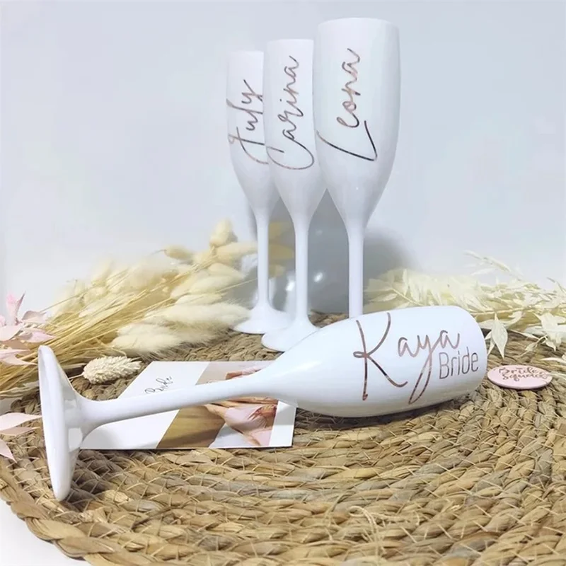Personalised Champagne Flutes Bridal Shower Favor Hen Party Gift Bridesmaid Flute Acrylic Goblet Wine Cup Wedding Decoration