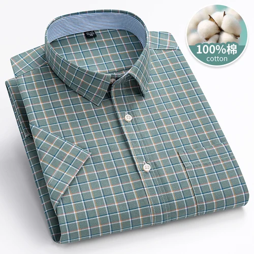 6XL-7XL 2024 nueva camisa de algodón Oxford de verano para hombres de manga corta Casual clásico a rayas a cuadros Top juvenil para el hogar de gran tamaño 105KG
