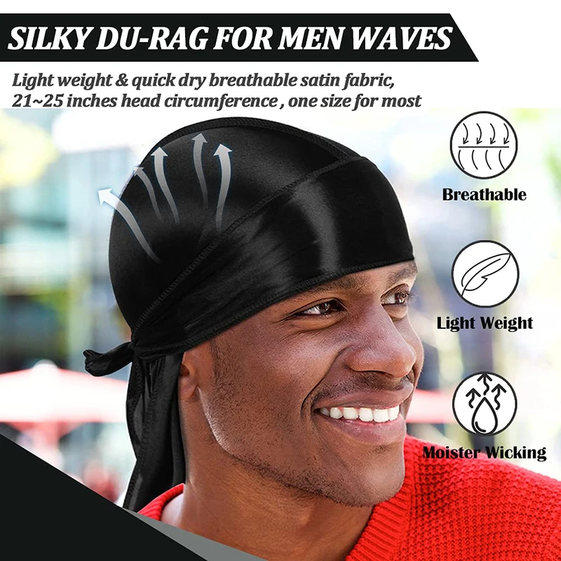 6PCS/LOT Unisex Men Women Bandana Durag Headwear Headwear Silky Pirate Cap Wrap Hats Men Hip Hop Headband Biker Headwrap