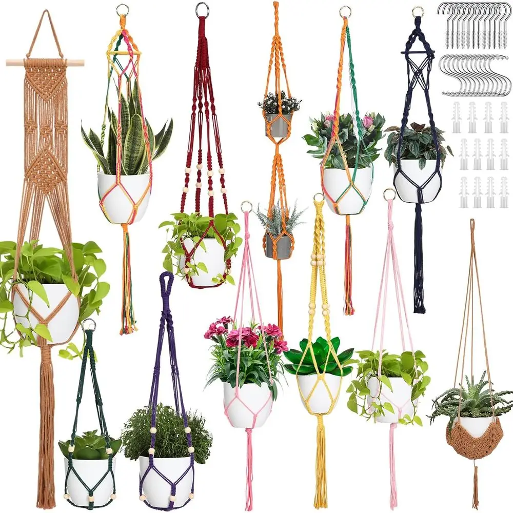 12 Pcs Hanging Planters for Indoor Plants, Handmade Boho Hanging Baskets, Lower Pots Holder, Outdoor Home Wall Decor
