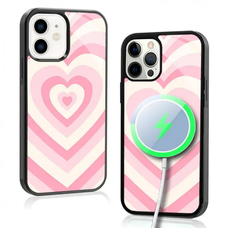 Rose Latte Heart Phone Case For IPhone 11 12 13 14 15 Plus Pro Max Mirror Acrylic Cover For Magsafe Wireless Charging