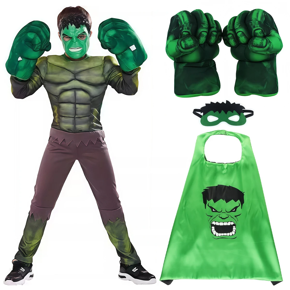 

Костюм супергероя Халка из фильма «Мстители»: комбинезон, перчатки, плащ, маска. Идеально для Хэллоуина, карнавала, косплея, дня рождения. Отличный подарок.