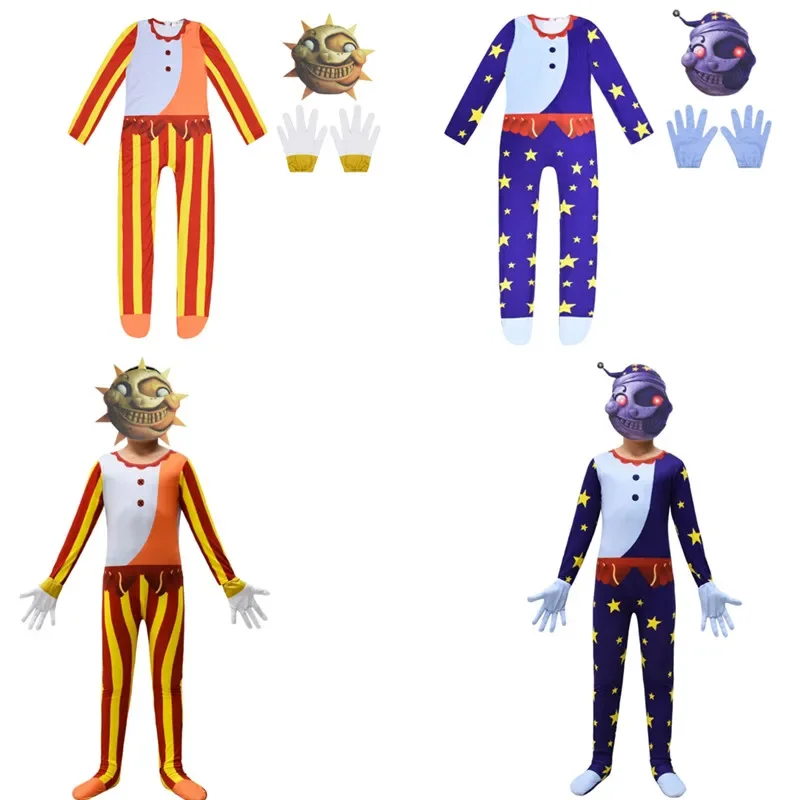 New Sundrop And Moondrop Fnaf Costume Kids Anime Jumpsuit Mask Halloween Open Day Game Christmas Birthday Party Cosplay Costume