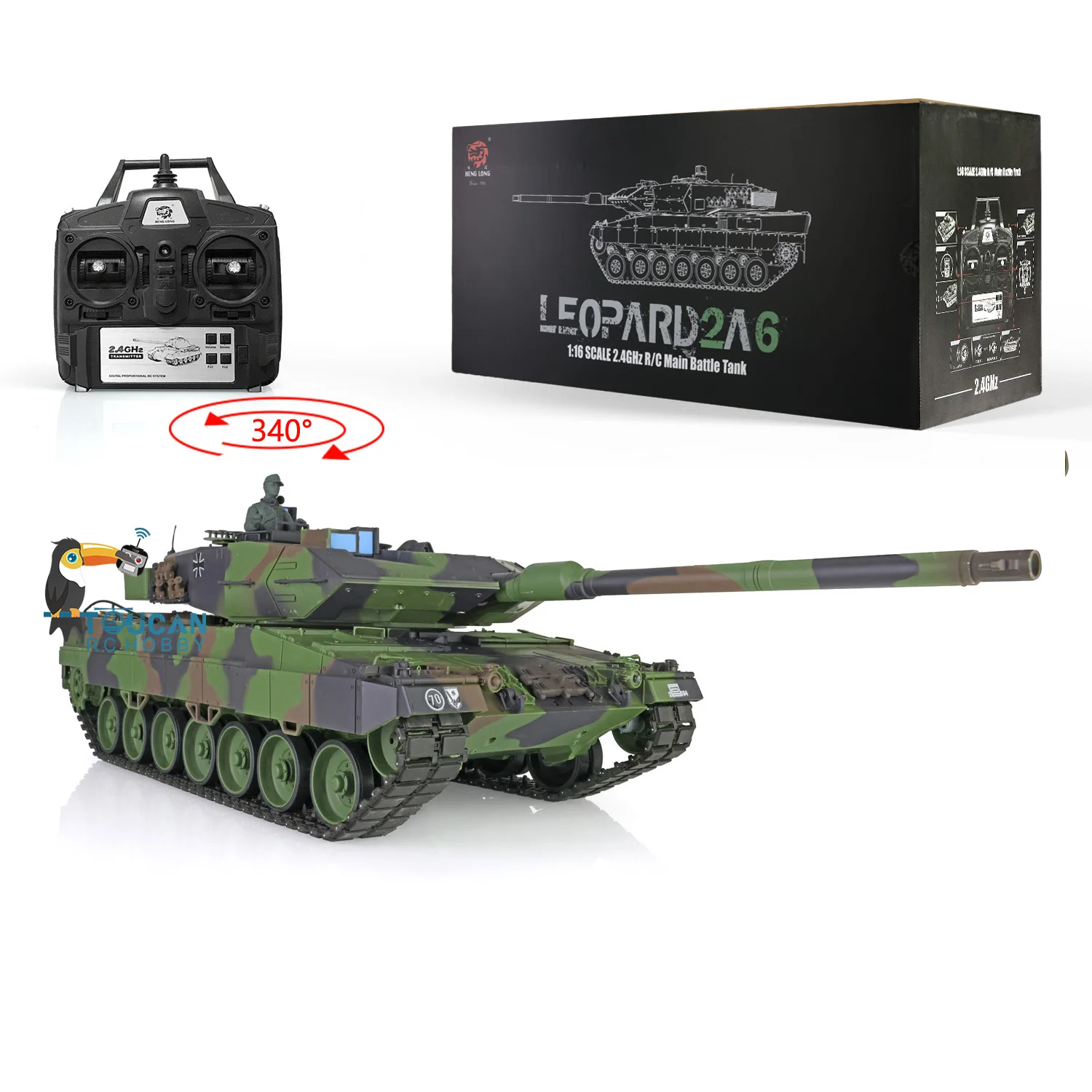 Heng Long RC Tank 1/16 7,0 Plástico Leopard2A6 RTR Modelo 3889 con efecto de sonido de humo para coleccionistas TH17573-SMT4