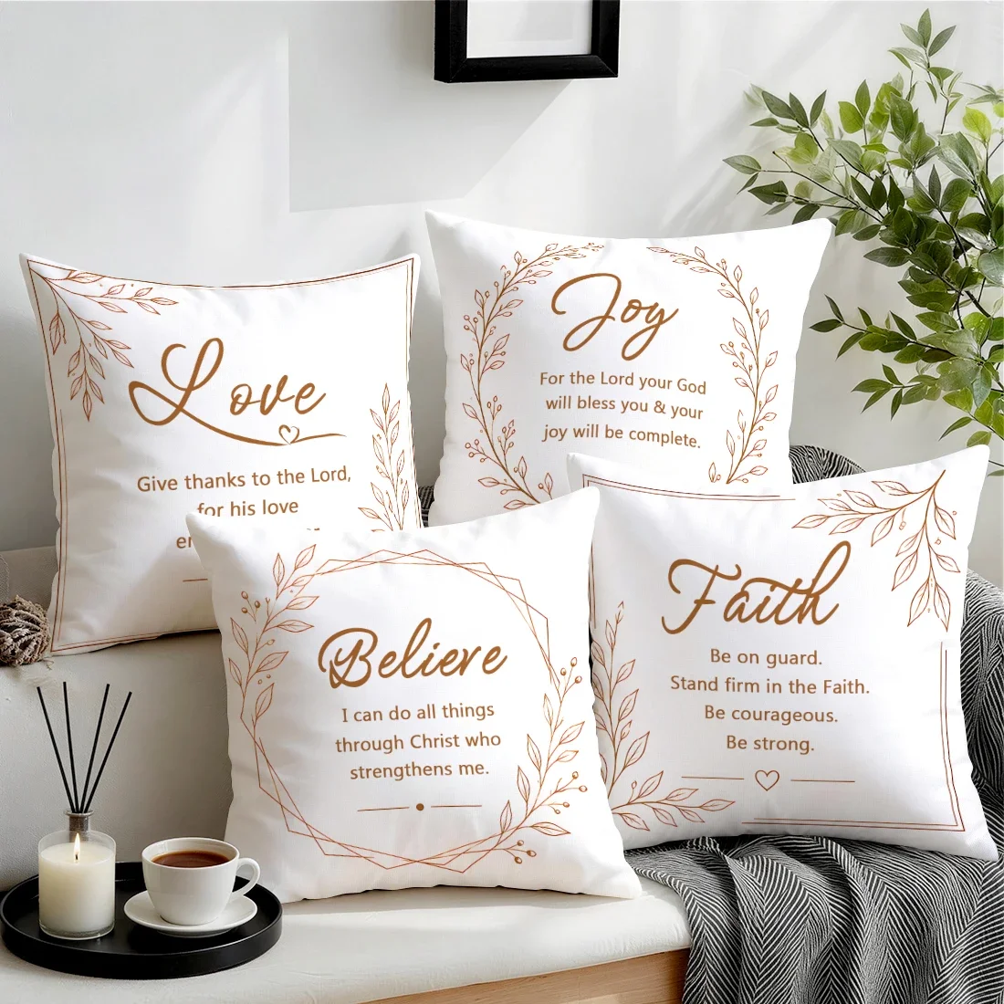 Brown Tone Faith Text Design Cushions Pillowcase Polyester Cushion Cover Throw Pillow Pillowcover Home Car Sofa Decor