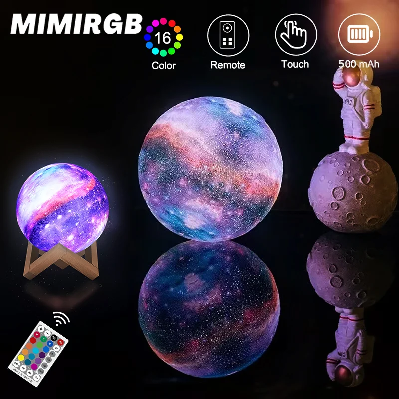 Lampu bulan motif 3D 15cm lampu Galaxy Moon dekorasi Festival lampu malam meja isi ulang kendali jarak jauh Sentuh perubahan 16 warna