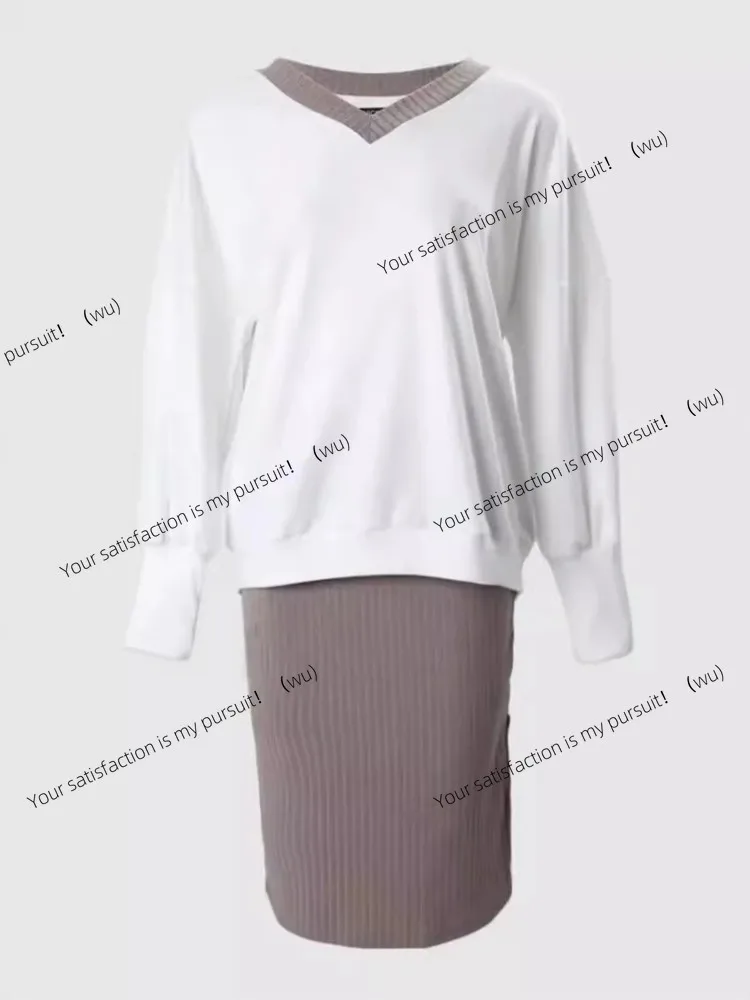 ZOCI-Autumn and Winter Casual Loose V-Neck Sweater Women's Fit Skirt Long Sleeve Top Two-piece Set New Fashion Holiday Set