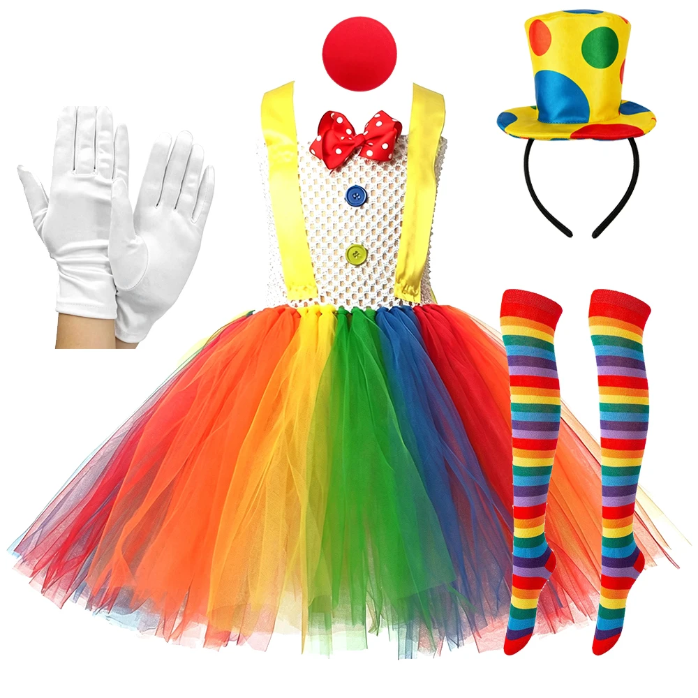 Buntes Regenbogen-Clown-Tutu-Kleid für Mädchen, Weihnachten, Halloween, Neujahrsparty, lustiges Zirkus-Clown-Kostüm für Kinder, Geschenk 1-12 Jahre – Detail 8