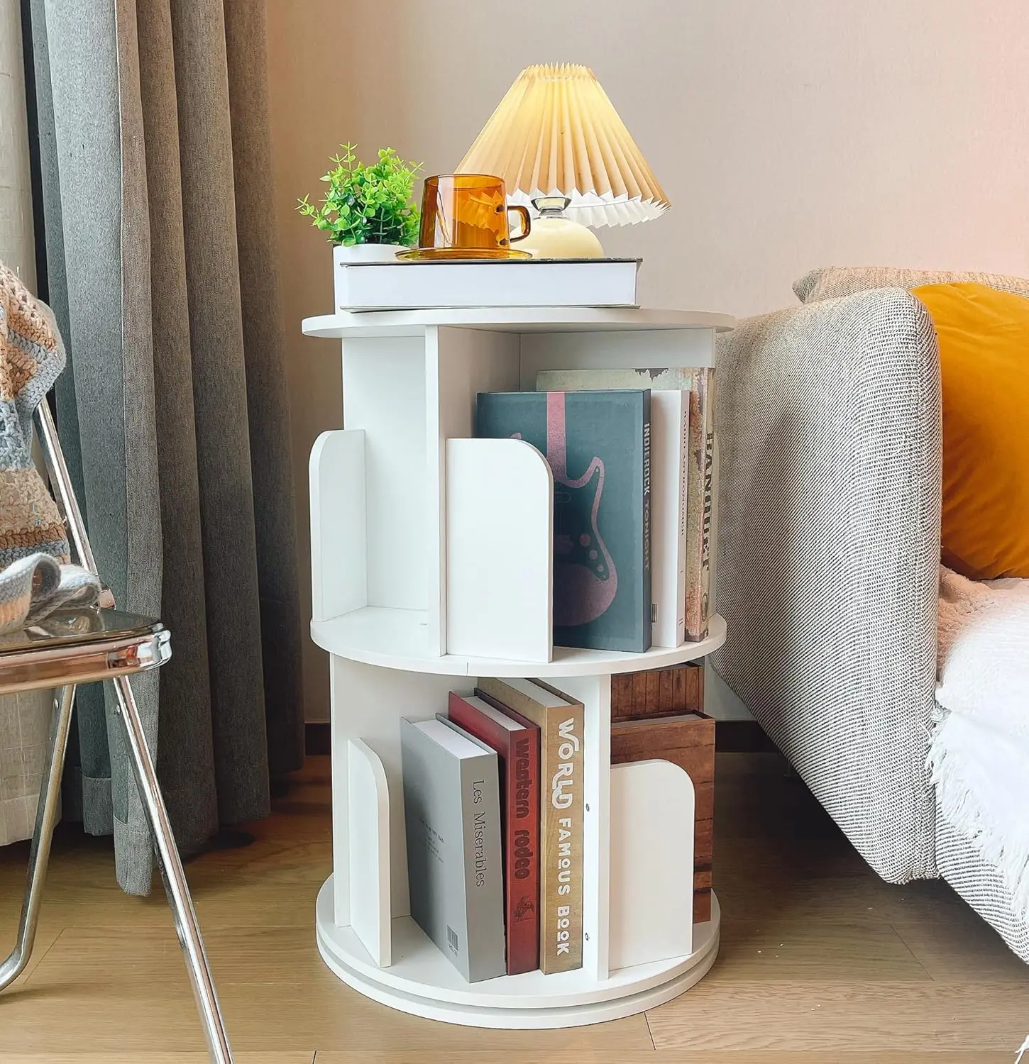 Rotating Bookshelf 360 Display Floor Standing Bookcase Storage Rack for Kids&Adults Multi-Functional Bookshelf Organizer (White