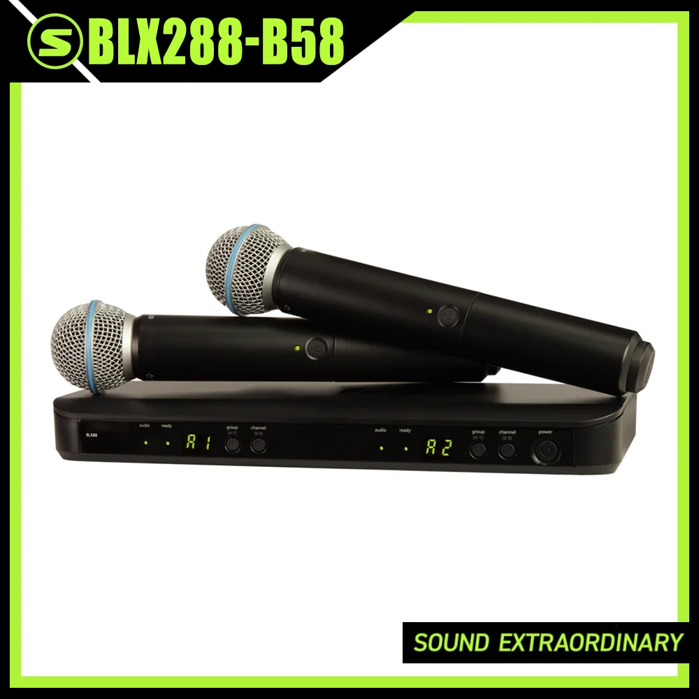 BLX288 B58 Wireless Microphone System BLX88 UHF Dual-Channel Handheld Dynamic Vocal Mic for Performances Churches Karaoke Speech