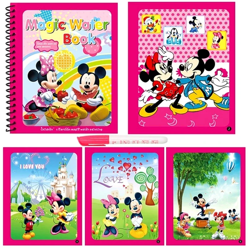 Disney Mickey Mouse Frozen Montessori MagicWater Pen Drawing Book Coloring Book Doodle Painting Board For Kids Toy Birthday Gift