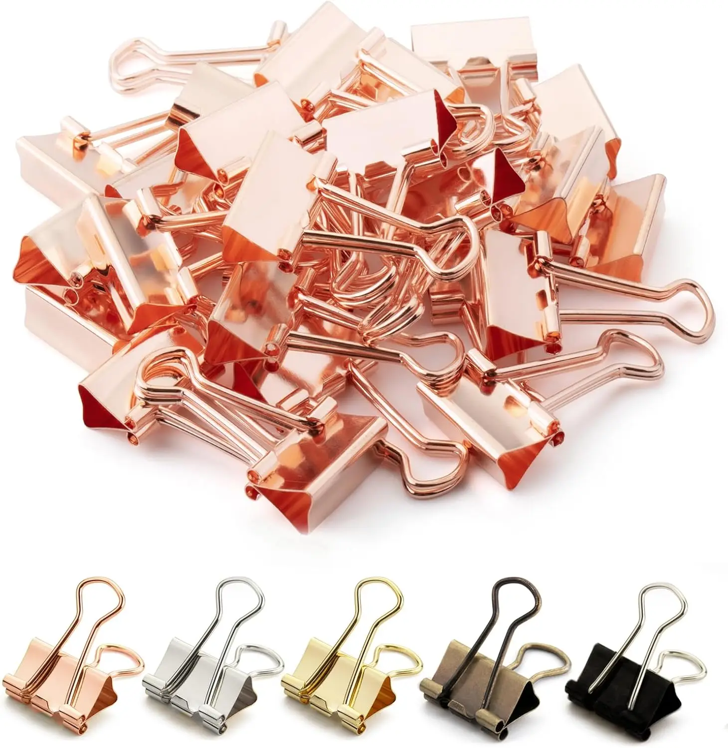 

0.75" Rose Gold Binder Clips, 50 Pack - Small Paper Clamps for Office, Home & School