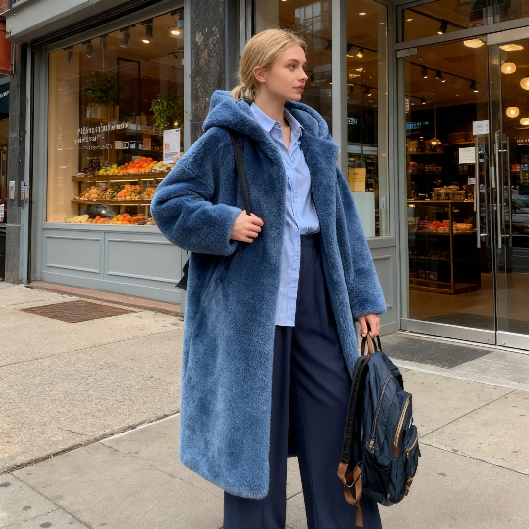 

Куртка из искусственного меха, женское длинное пальто с капюшоном, толстая пушистая теплая верхняя одежда, однобортное зимнее женское лохматое пальто High Street