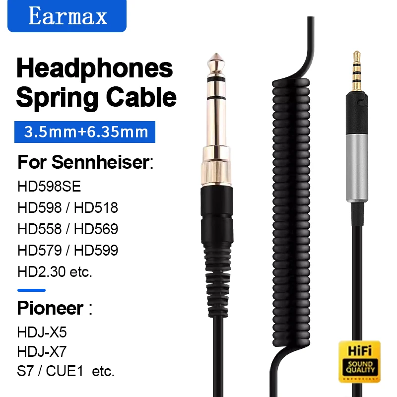 For HD598 HD558 HD569 HD400Pro HD598SE HD2.30 M50X M60X M70X Headphone Replaceable 6.35/3.5mm to 2.5mm Headphone Spring Cable