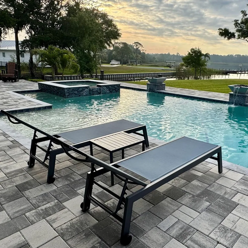 

2-Piece Patio Chaise Set - Aluminum Frame Loungers with Wheels, Easy-Move Pool Chairs