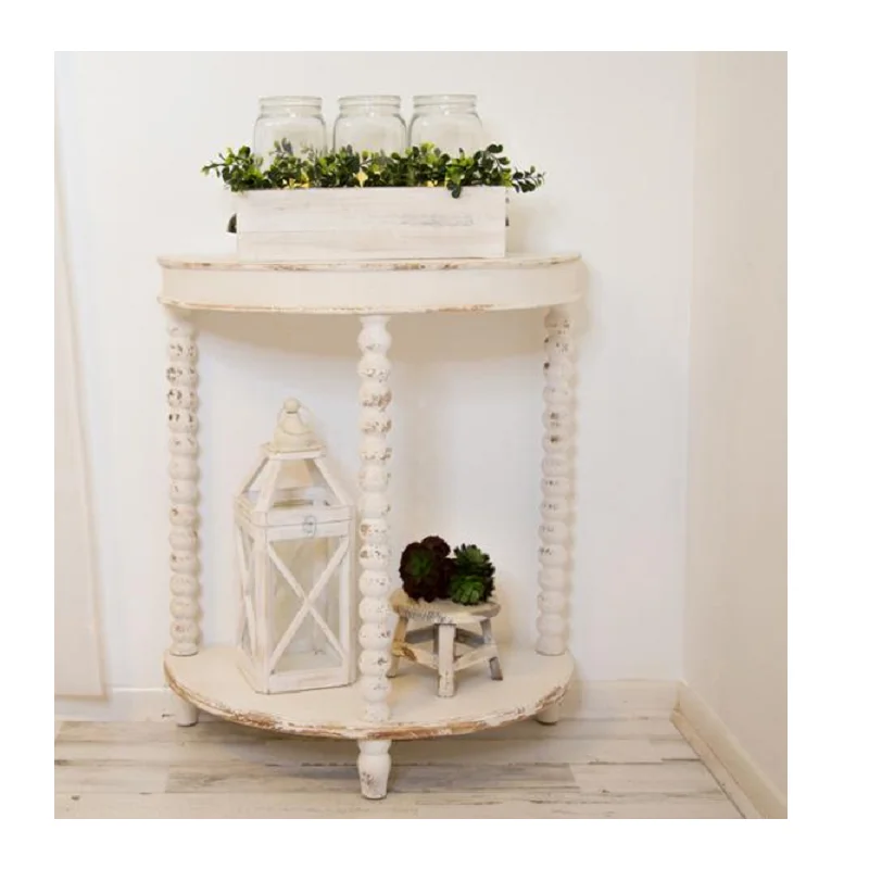 Modern furniture French hall natural solid night round table wooden design side half moon wooden console table