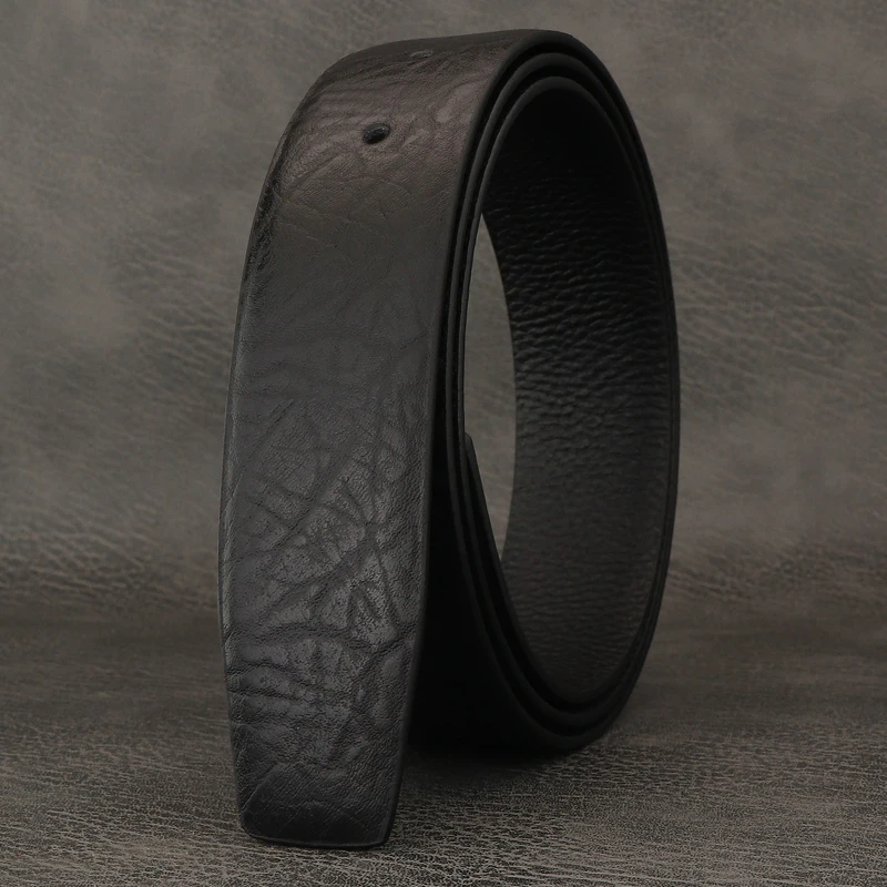 3.3cm belts men full grain leather waist strap luxury famous brand high quality withnot buckle ceinture homme Black