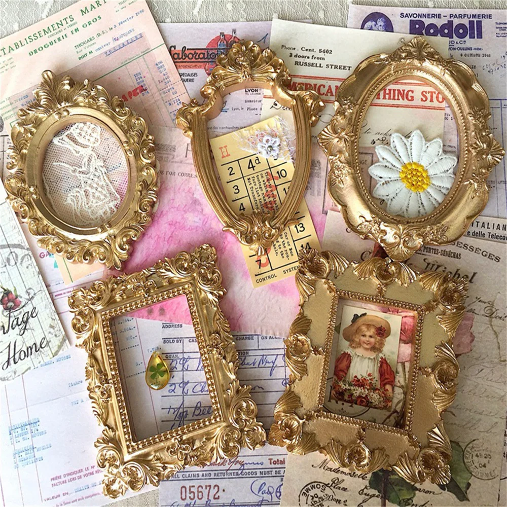 DIY Mini Photo Frames Resin Crafts Vintage Oval Vintage Picture Photo Frame Jewelry Accessories Dollhouse Miniature Accessories