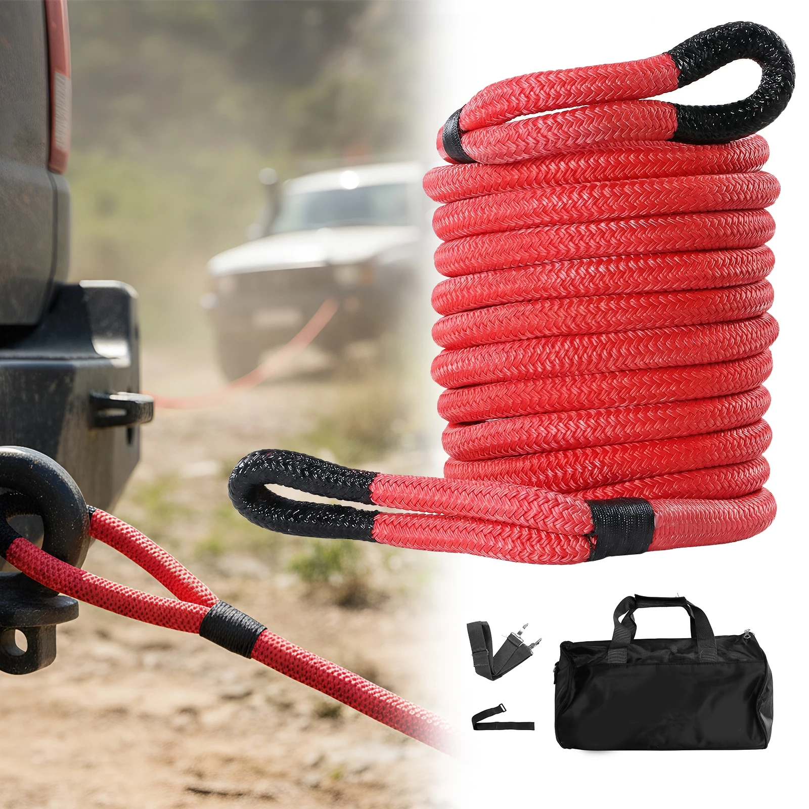

Outdoor Recovery Rope with Soft Shackle Kinetic Recovery Rope Kit 33900lbs Breaking Strength for Towing & Emergency Use