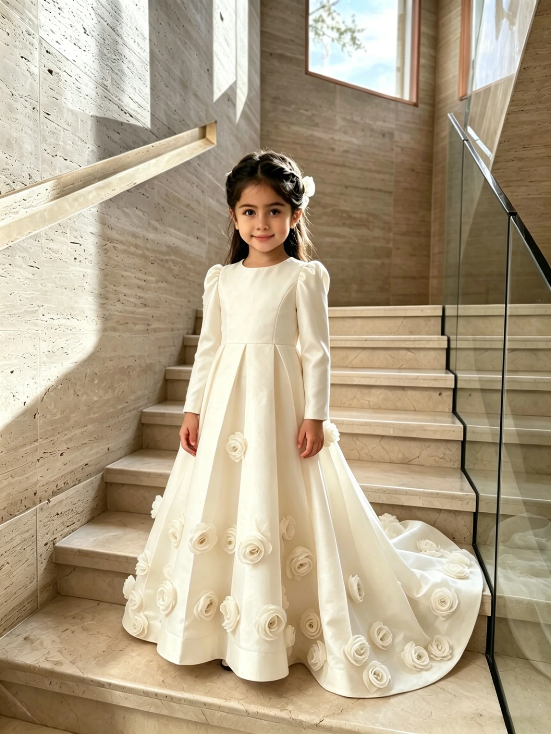 Baby Girl Princess Pearl Silk Dress Vestido Party Pageant Birthday Clothes 1-7Y Bow Toddler Vintage Costumes Long Sleeve Infant