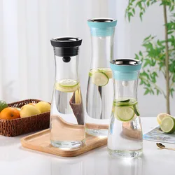 Bouteille d'eau en verre transparent de grande capacité avec bouchon en acier inoxydable, bouilloire à eau froide, carafe à jus, bouteille à lait, 1L, 1,5 L