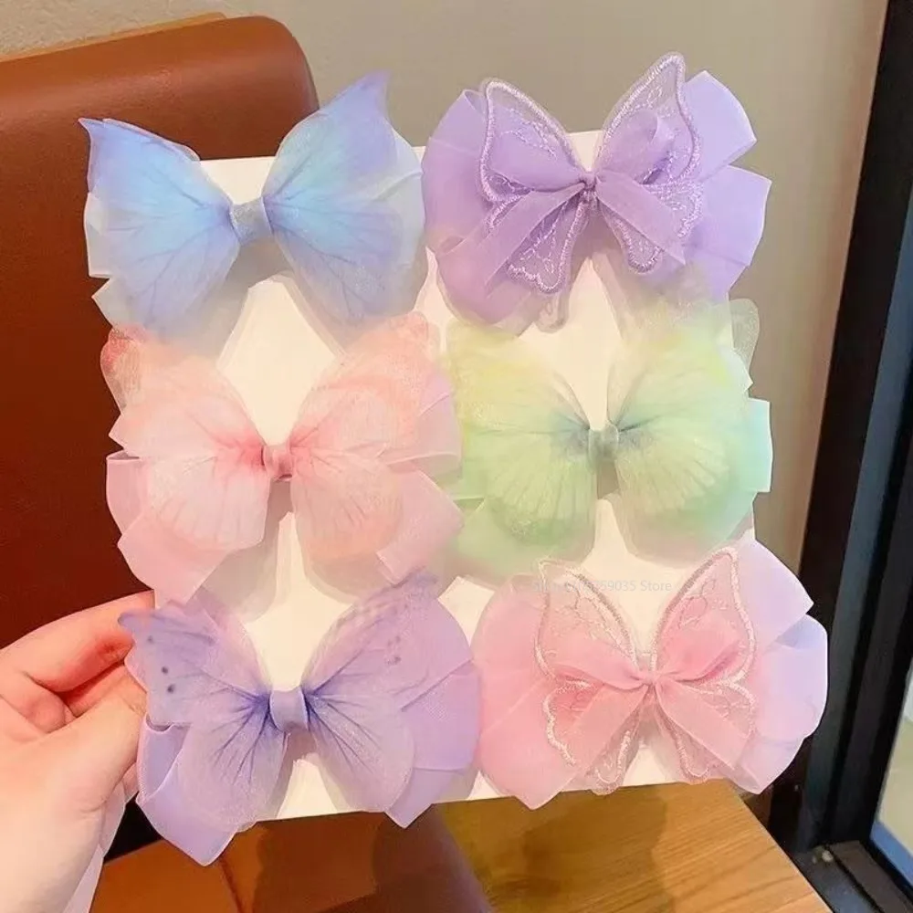 Colorful Mesh Bow Baby Hairpins Fairy Butterfly Princess Girl Back Head Hair Clips Side Clip Kids Headwear Hair Accessories