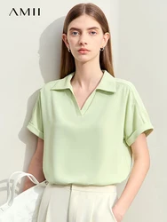 Amii Minimalism 2024 Summer New Solid Shirts & Blouses For Women Lapel V-neck Raglan Sleeve Female Basics Chiffon Shirt 12442256