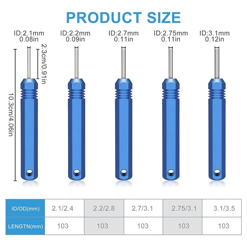 5PCS Pin Removal Tools Kit Socket Contact Connectors Male And Female Connector Tube Type Pin Extractor