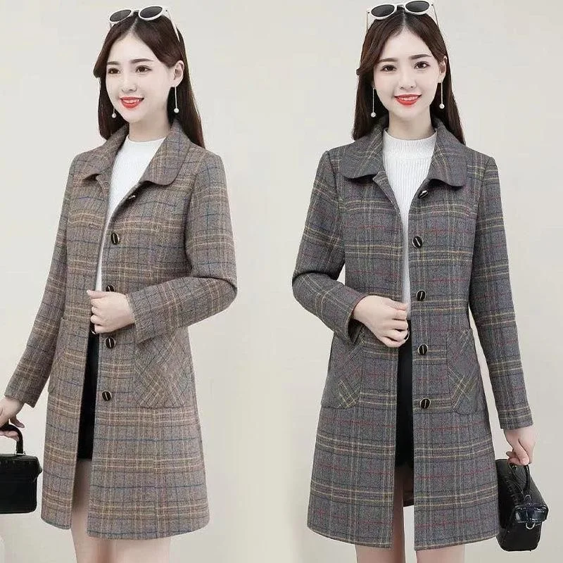 

plus Size Women's Woolen Coat Loose Fit Mid-Length Korean Sle Commute Autumn Winter Faion Outerwear Slimming Trendy Coat