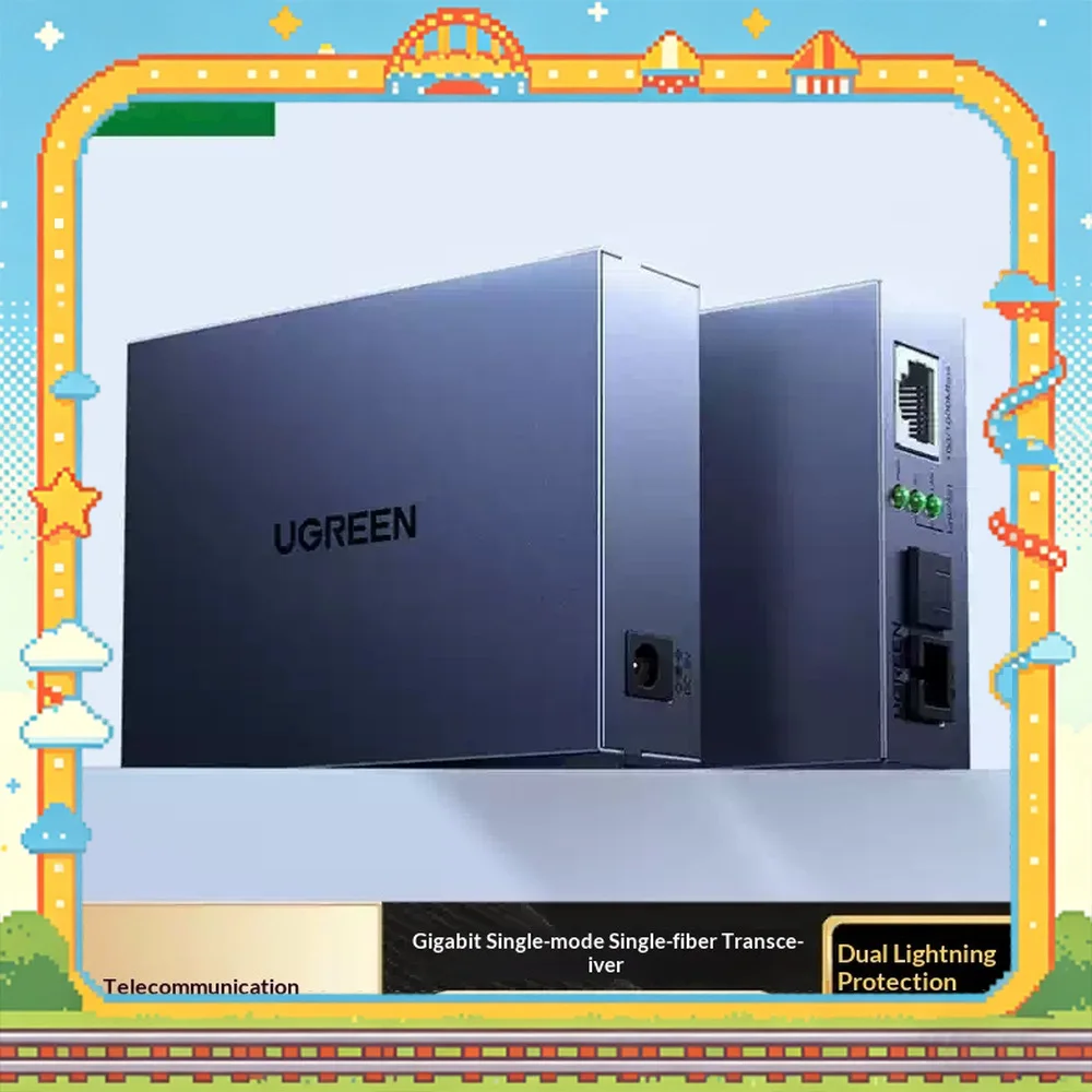 UGREEN 65665 CM330 Gigabit Single Mode Single Fiber Optic Transceiver SC 3km Ethernet Converter with Surge Protection