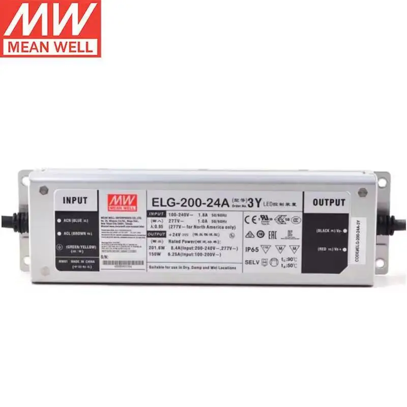 

Tai Wan MEAN WELL ELG-200-24A-3Y 24V 8.4A Constant Voltage IP65 waterproof LED Driver Lighting Switching Power Supply