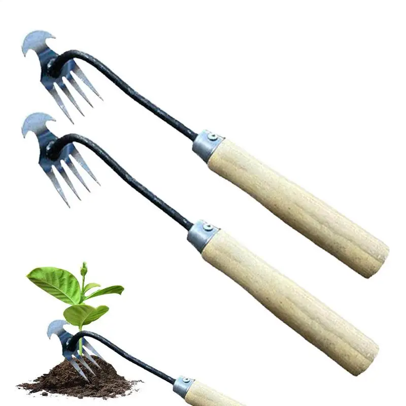 2 In 1 Garden Weeder Rake Tools Manual Weeds Grass Rooting Shovel Manganese Steel Loosening Soil Digging Agricultural Tool