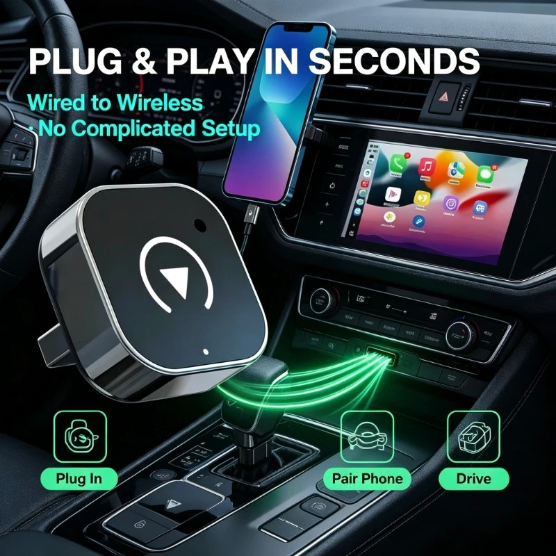 Plug&Play Wireless CarPlay Converter Auto Connect No Delay Transform Wired Source iPhone Android In‑Vehicle Accessory
