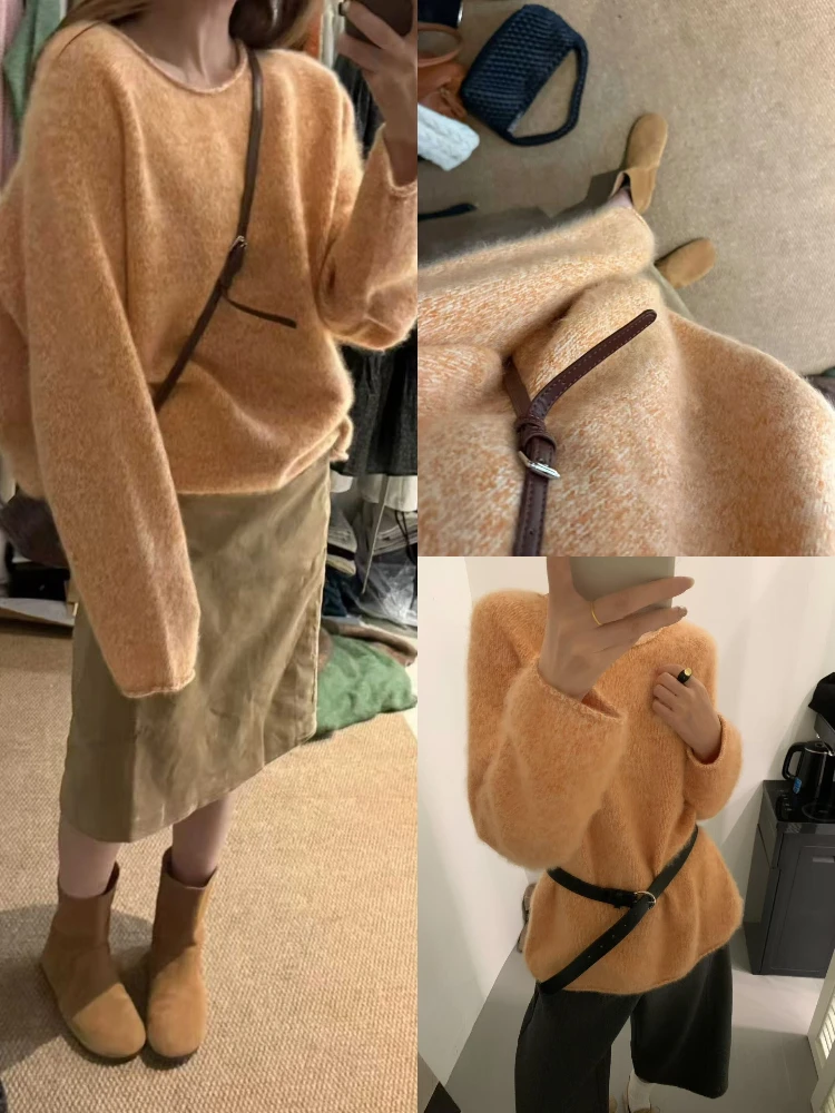 

Plu Knitted Sweater Women's Loose Fit Thi Long Sve Soft Lazy Sle Faionable Comfortable Woolen round Ne Top