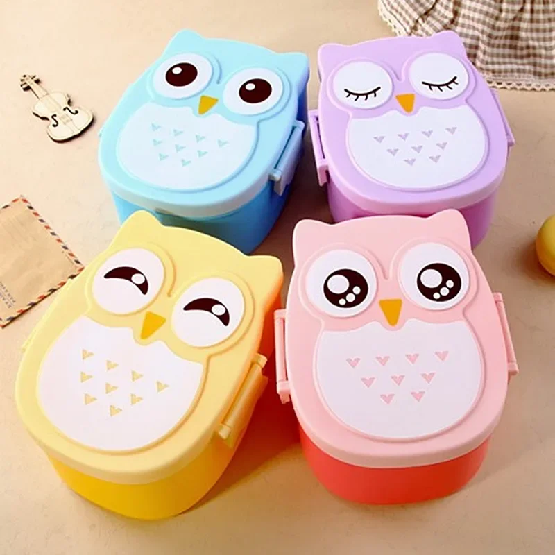 

Cartoon Owl Lunch Box Food Storage Container for Children Kids School Office Cute Bento Box with Spoon Portable Picnic Outdoor