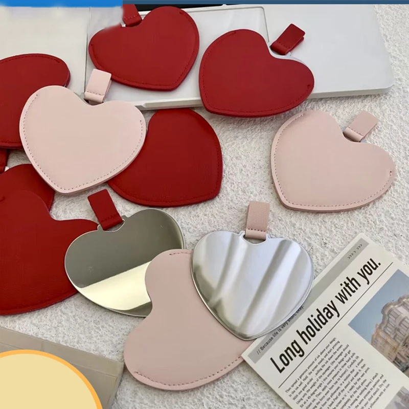1/2PCS Metal Ultra-thin Mini Makeup Mirror Heart Compact Portable Stainless Steel Compact Pocket Beauty Cosmetic Mirrors Gift