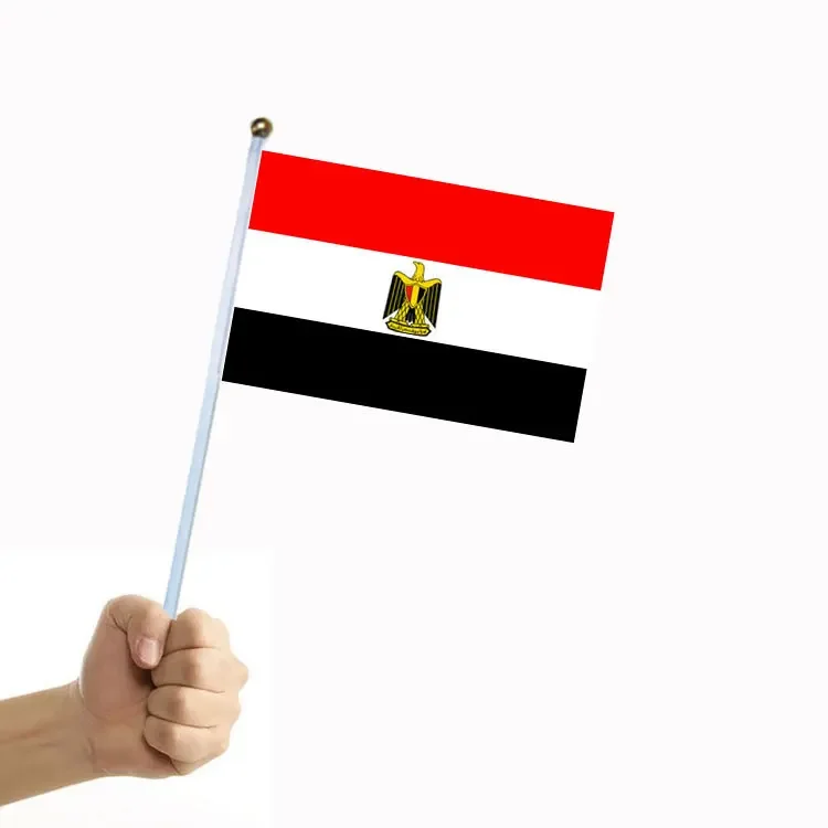 

50/100Pcs Premium Quality Egypt National Flag 14*21cm Polyester Double-sided Handheld Flag with Pole National flag wholesale