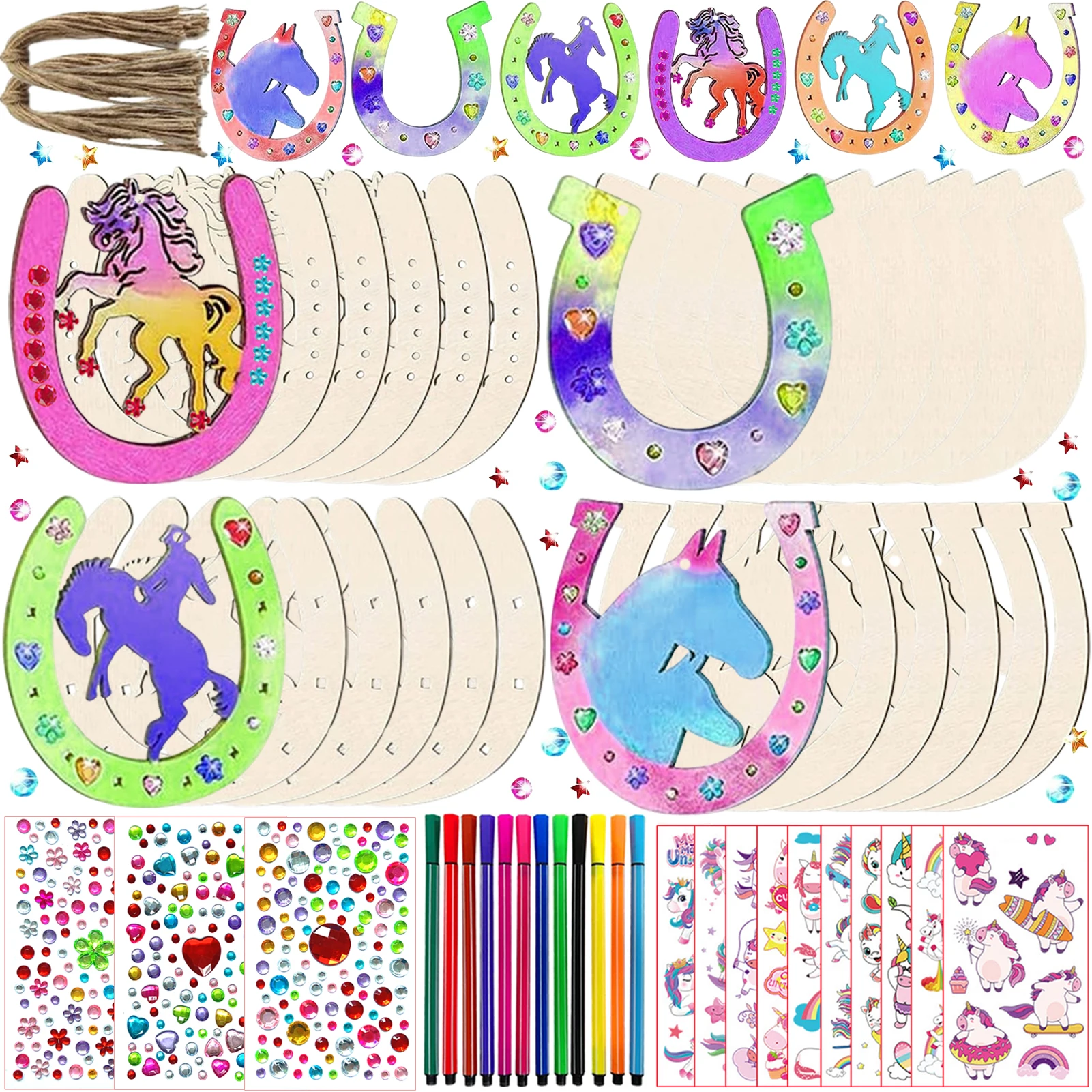 422PCS wooden horseshoe, wooden disc horseshoe, wooden horseshoe crafts, birthday crafts, wooden horseshoe shape set