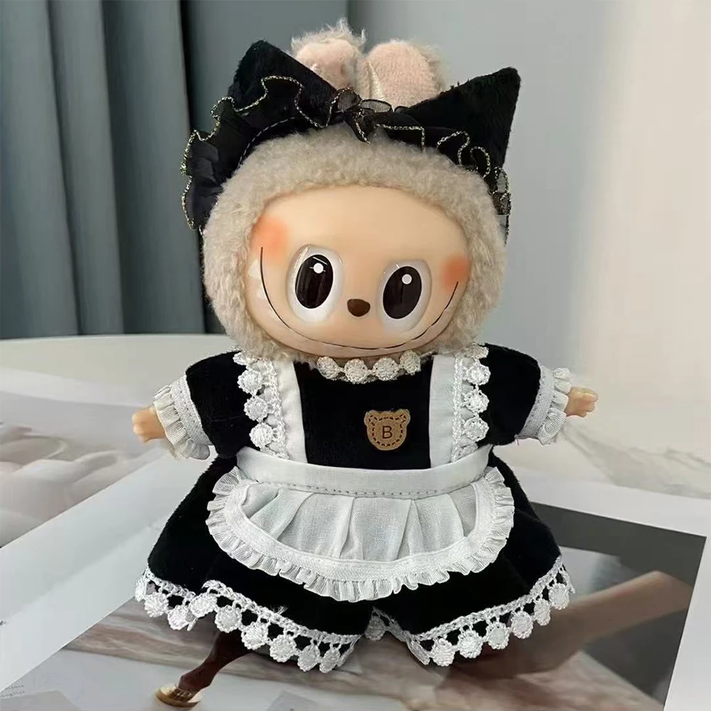 

For 17cm Doll Labubu Doll Fashion Set Cute White Shirt Hat Animal Overalls Doll Clothes Accessory Gift