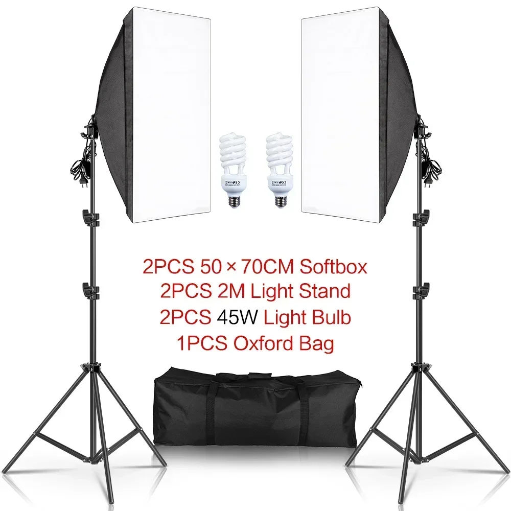 SH 1-3 Stück Fotografie 50x70CM Softbox Beleuchtungssets Professionelles Lichtsystem mit E27 Fotografischen Glühbirnen Fotostudio