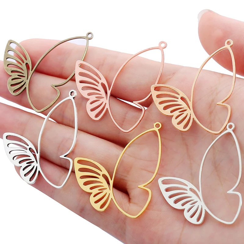 6 colors 10pcs Zinc alloy Simple and stylish Filigree Butterfly Hollow Charms DIY Necklace earrings Jewelry Accessories