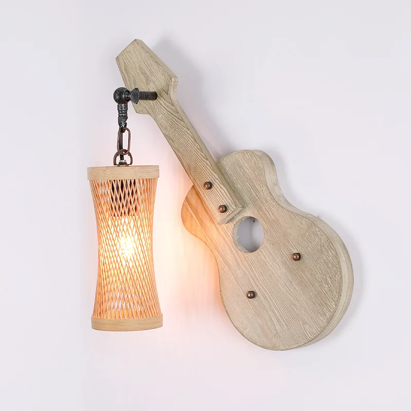American Wooden Art Violin Wall Lamps Personalized Led Indoor Lighting Restaurants Coffee Pubs Bar Counter Home Decor Lights